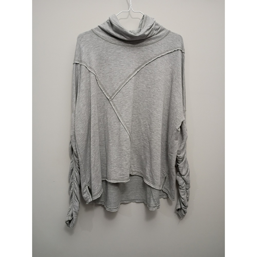 Free People Movement Back Into It S Gray Ruched Sleeve Funnel Neck Raw Seam